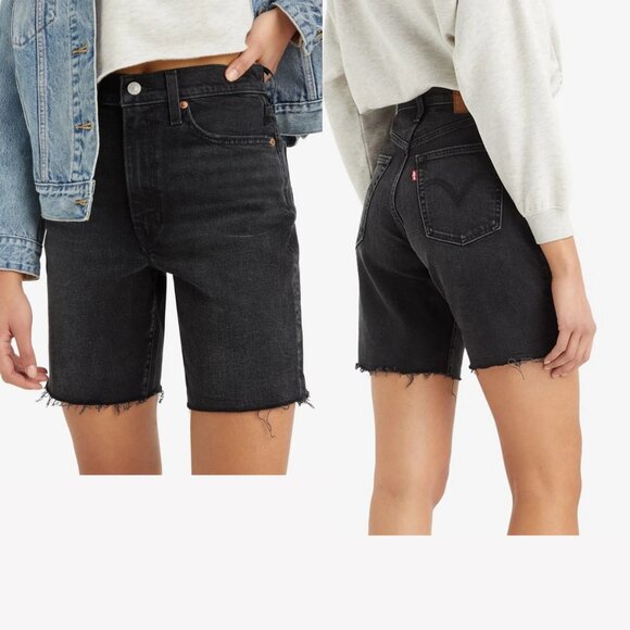 New LEVI'S Premium Ribcage Denim Jean Bermuda Shorts Women's Size 27 Black Wash - Picture 8 of 13